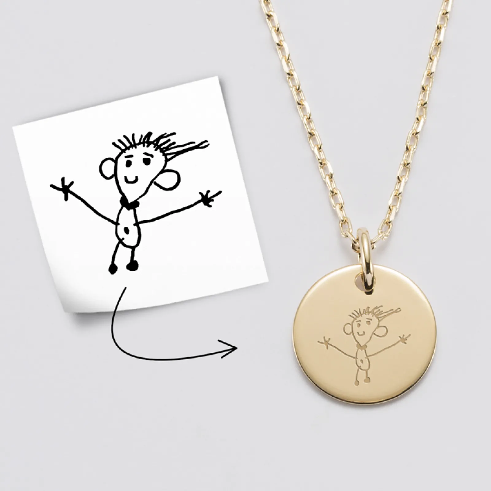 Sale HappyBulle Pendentif personnalisé médaille gravée plaqué or 15 mm Plaqué or 18k