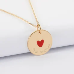 Hot HappyBulle Pendentif personnalisé médaille gravée plaqué or coeur émail rouge 19 mm - x Atelier Wagram