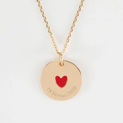 Hot HappyBulle Pendentif personnalisé médaille gravée plaqué or coeur émail rouge 19 mm - x Atelier Wagram