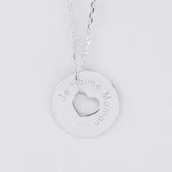 Online HappyBulle Pendentif personnalisé médaille argent gravée cible coeur 21 mm Argent rhodié 925