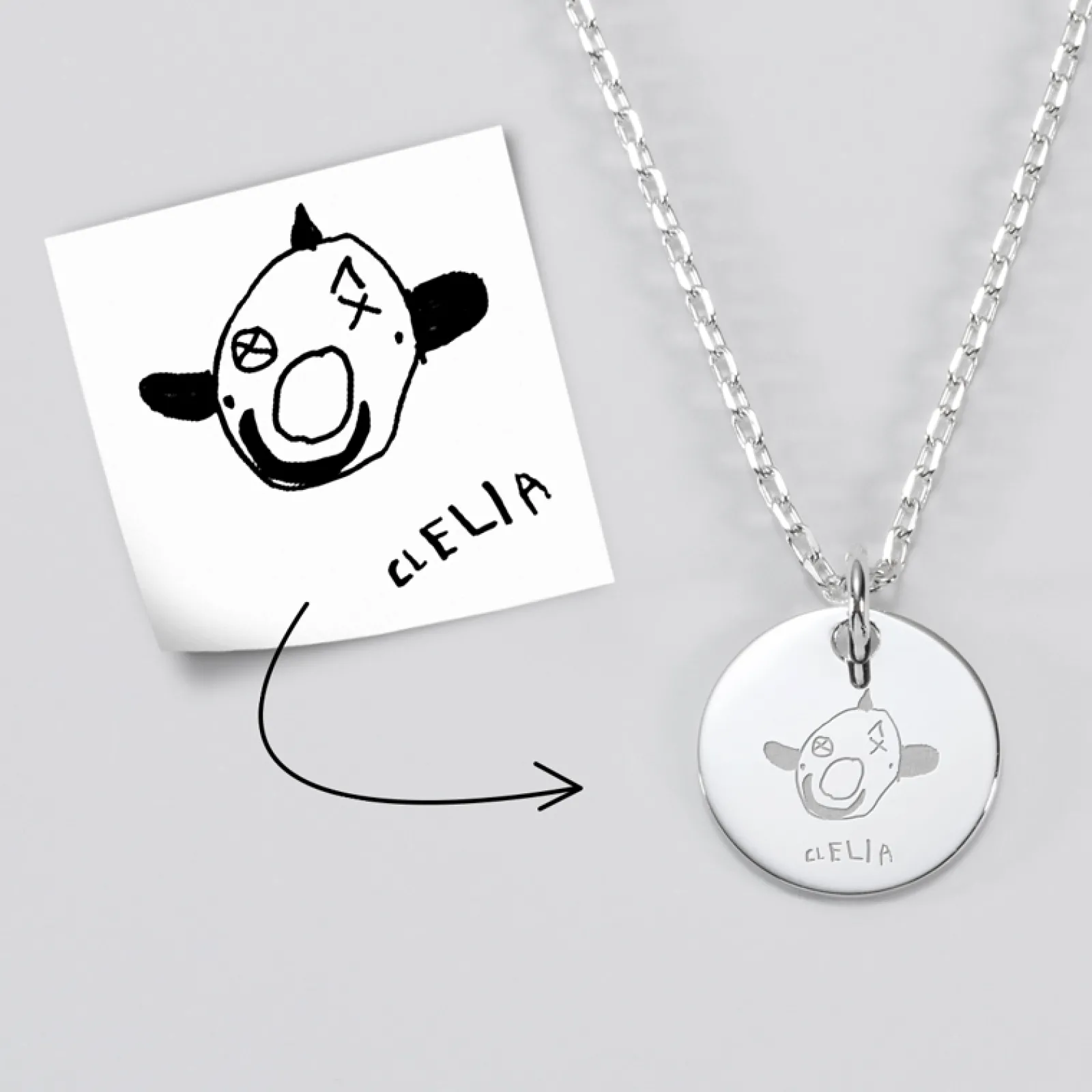 New HappyBulle Pendentif personnalisé médaille gravée argent 15 mm Argent rhodié 925