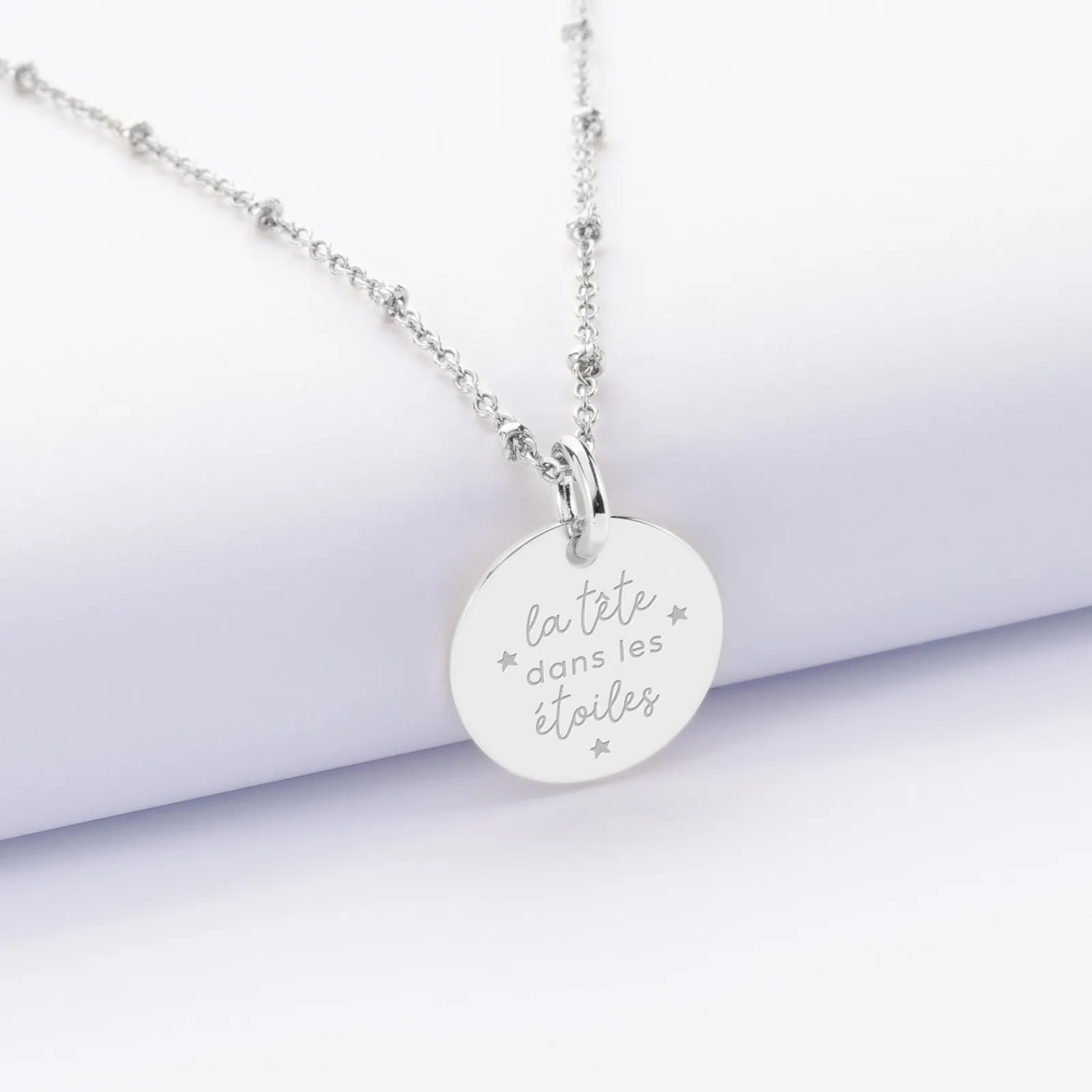 New HappyBulle Pendentif personnalisé médaille gravée argent 15 mm Argent rhodié 925