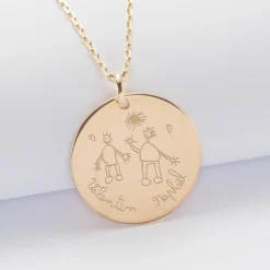 HappyBulle Pendentif personnalisé médaille gravée plaqué or 27 mm Plaqué or 18k