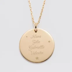 HappyBulle Pendentif personnalisé médaille gravée plaqué or 27 mm Plaqué or 18k