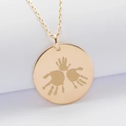 HappyBulle Pendentif personnalisé médaille gravée plaqué or 27 mm Plaqué or 18k