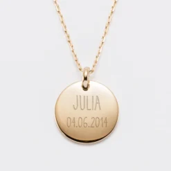 Online HappyBulle Pendentif personnalisé médaille bombée gravée plaqué or 20 mm Plaqué or 18k
