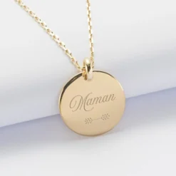 Online HappyBulle Pendentif personnalisé médaille bombée gravée plaqué or 20 mm Plaqué or 18k