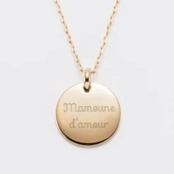 Online HappyBulle Pendentif personnalisé médaille bombée gravée plaqué or 20 mm Plaqué or 18k