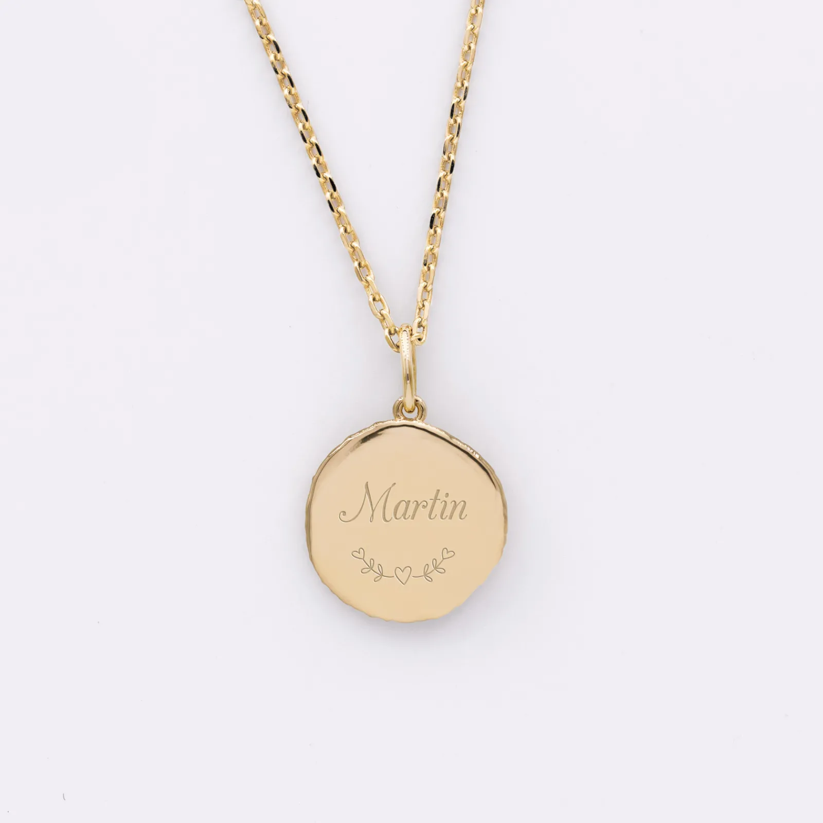 New HappyBulle Pendentif personnalisé médaille gravée plaqué or rose des vents texturée 14 mm Plaqué or 18k