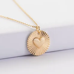 Hot HappyBulle Pendentif personnalisé médaille soleil coeur bombé gravée plaqué or 19 mm Plaqué or 18k
