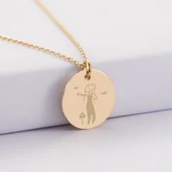 Hot HappyBulle Pendentif personnalisé médaille soleil coeur bombé gravée plaqué or 19 mm Plaqué or 18k