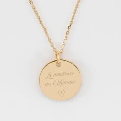 Hot HappyBulle Pendentif personnalisé médaille soleil coeur bombé gravée plaqué or 19 mm Plaqué or 18k