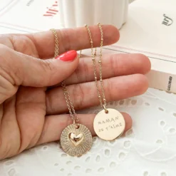 Hot HappyBulle Pendentif personnalisé médaille soleil coeur bombé gravée plaqué or 19 mm Plaqué or 18k