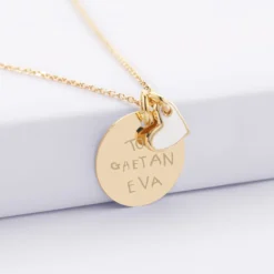 Online HappyBulle Pendentif personnalisé médaille gravée plaqué or 19 mm et breloque coeur email 10 mm Plaqué or 18k