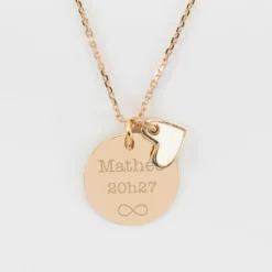 Online HappyBulle Pendentif personnalisé médaille gravée plaqué or 19 mm et breloque coeur email 10 mm Plaqué or 18k