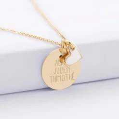 Online HappyBulle Pendentif personnalisé médaille gravée plaqué or 19 mm et breloque coeur email 10 mm Plaqué or 18k