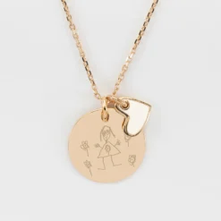 Online HappyBulle Pendentif personnalisé médaille gravée plaqué or 19 mm et breloque coeur email 10 mm Plaqué or 18k