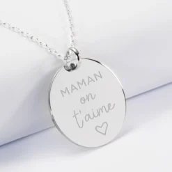 HappyBulle Pendentif personnalisé médaille gravée argent 27 mm Argent rhodié 925