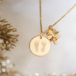 Online HappyBulle Pendentif personnalisé médaille gravée plaqué or 19 mm et breloque scintillant 15 mm Trèfle