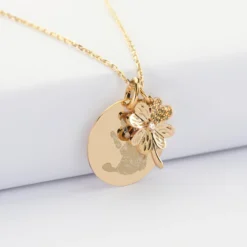 Online HappyBulle Pendentif personnalisé médaille gravée plaqué or 19 mm et breloque scintillant 15 mm Trèfle