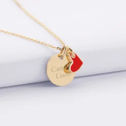 Best HappyBulle Pendentif personnalisé médaille gravée plaqué or 15 mm et breloque coeur email 10 mm Plaqué or 18k