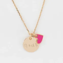 Best HappyBulle Pendentif personnalisé médaille gravée plaqué or 15 mm et breloque coeur email 10 mm Plaqué or 18k