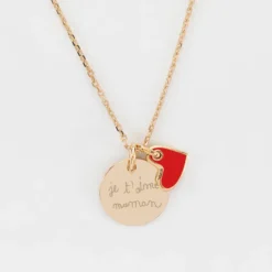 Best HappyBulle Pendentif personnalisé médaille gravée plaqué or 15 mm et breloque coeur email 10 mm Plaqué or 18k