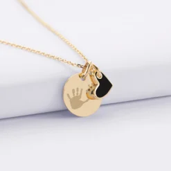 Best HappyBulle Pendentif personnalisé médaille gravée plaqué or 15 mm et breloque coeur email 10 mm Plaqué or 18k