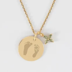 Best HappyBulle Pendentif personnalisé médaille gravée plaqué or 19 mm et breloque fleur pétales zircons 10 mm