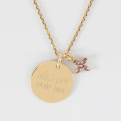 Best HappyBulle Pendentif personnalisé médaille gravée plaqué or 19 mm et breloque fleur pétales zircons 10 mm