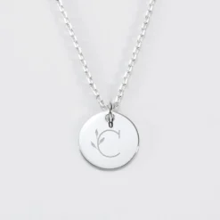 Hot HappyBulle Pendentif personnalisé médaille gravée argent 15 mm - édition spéciale "Alphabet floral" Argent rhodié 925