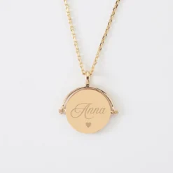 Discount HappyBulle Pendentif personnalisé médaille gravée nacre réversible plaqué or 15 mm Plaqué or 18k