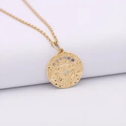 Outlet HappyBulle Pendentif personnalisé médaille Lune zircons crépuscule gravée plaqué or 16 mm Plaqué or 18k