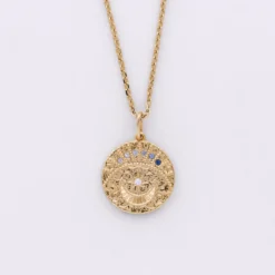 Outlet HappyBulle Pendentif personnalisé médaille Lune zircons crépuscule gravée plaqué or 16 mm Plaqué or 18k
