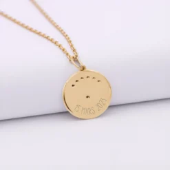 Outlet HappyBulle Pendentif personnalisé médaille Lune zircons crépuscule gravée plaqué or 16 mm Plaqué or 18k