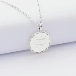 New HappyBulle Pendentif personnalisé médaille vintage dentelée gravée argent 17 mm Argent rhodié 925