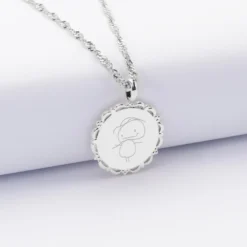 New HappyBulle Pendentif personnalisé médaille vintage dentelée gravée argent 17 mm Argent rhodié 925