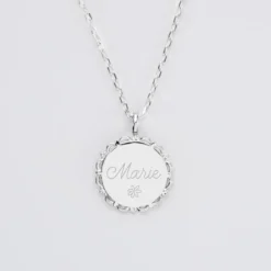 New HappyBulle Pendentif personnalisé médaille vintage dentelée gravée argent 17 mm Argent rhodié 925