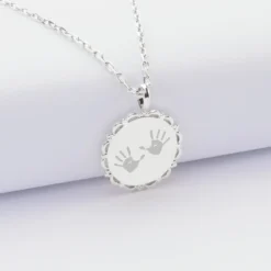 New HappyBulle Pendentif personnalisé médaille vintage dentelée gravée argent 17 mm Argent rhodié 925