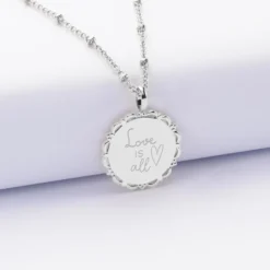 New HappyBulle Pendentif personnalisé médaille vintage dentelée gravée argent 17 mm Argent rhodié 925