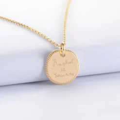 Clearance HappyBulle Pendentif personnalisé médaille contour tressé gravée plaqué or 17 mm