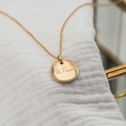 Clearance HappyBulle Pendentif personnalisé médaille contour tressé gravée plaqué or 17 mm