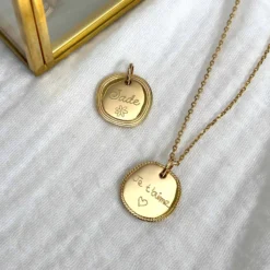 Clearance HappyBulle Pendentif personnalisé médaille contour tressé gravée plaqué or 17 mm