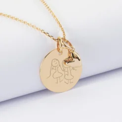 Best HappyBulle Pendentif personnalisé médaille gravée plaqué or 19 mm et breloque petit coeur bombé 7 mm - x Atelier Wagram Plaqué or 18k