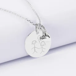 HappyBulle Pendentif personnalisé médaille gravée argent 19 mm et breloque petit coeur bombé 7 mm - x Atelier Wagram Argent rhodié 925
