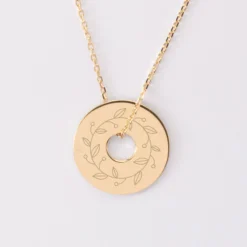 Online HappyBulle Pendentif personnalisé médaille gravée plaqué or cible soleil 20mm Plaqué or 18k