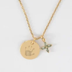 Discount HappyBulle Pendentif personnalisé médaille gravée plaqué or 15 mm et breloque fleur pétales zircons 10 mm