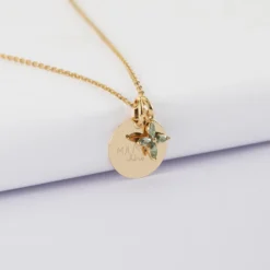 Discount HappyBulle Pendentif personnalisé médaille gravée plaqué or 15 mm et breloque fleur pétales zircons 10 mm