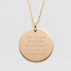 Online HappyBulle Pendentif personnalisé médaille gravée plaqué or 27 mm - Edition spéciale Mamie Plaqué or 18k