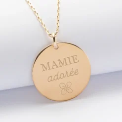 Online HappyBulle Pendentif personnalisé médaille gravée plaqué or 27 mm - Edition spéciale Mamie Plaqué or 18k